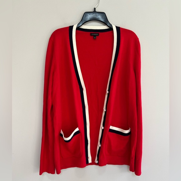 TALBOTS Super Soft Tipped Cardigan Cashmere Blend Pearl Buttons, Red, S - Picture 9 of 9